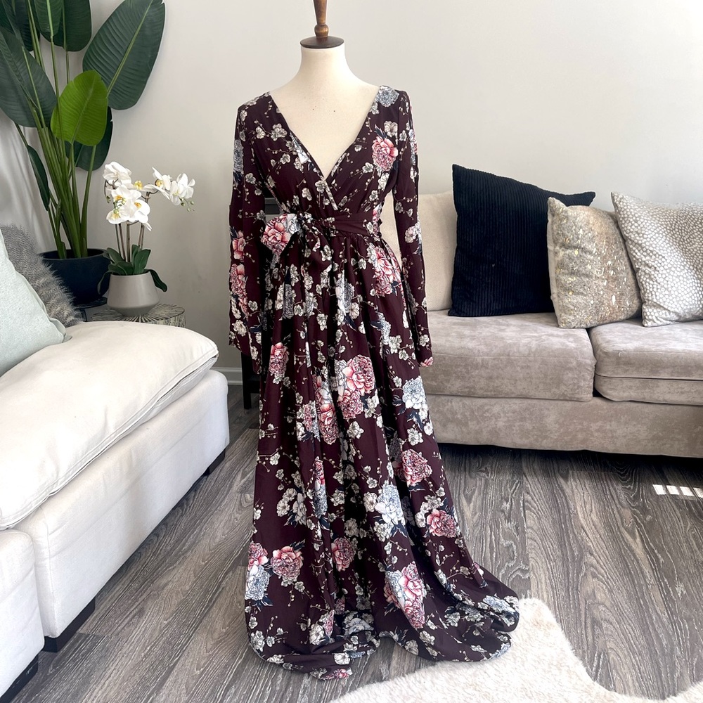 Floral Maxi Dress - Brown and Pink